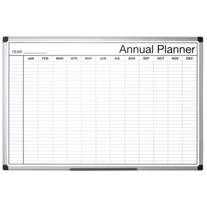 Organizator magnetic anual, orizontal, ramă aluminiu, 60x90 cm, alb si negru, Bi-Office
