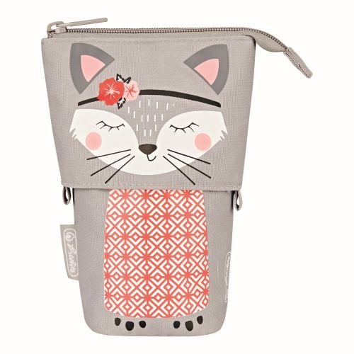 Penar neechipat fete, 1 fermoar, Dimensiuni 14x7,5x18,5cm, vertical tip etui, 2 In 1, Motiv Kitty Herlitz