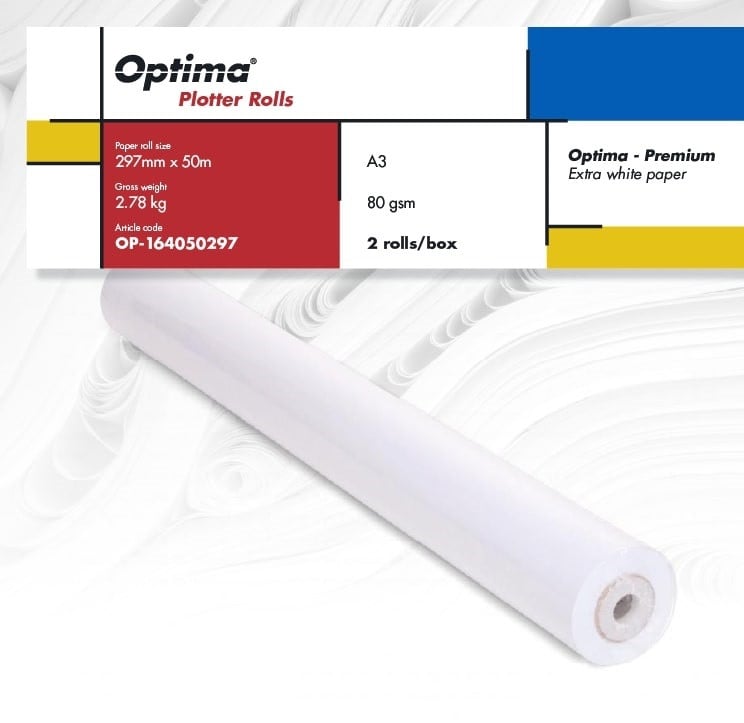 Rolă hârtie plotter A3 Optima - Premium, 80gr, 297mm x 50m