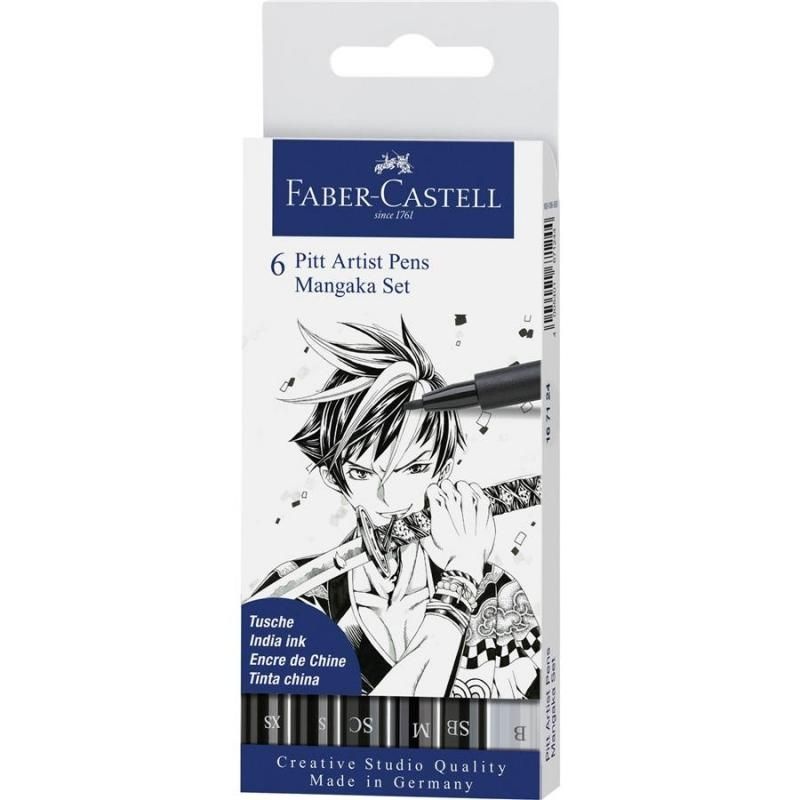 Set 6 buc Faber-Castell Pitt Artist Pen Manga, negru