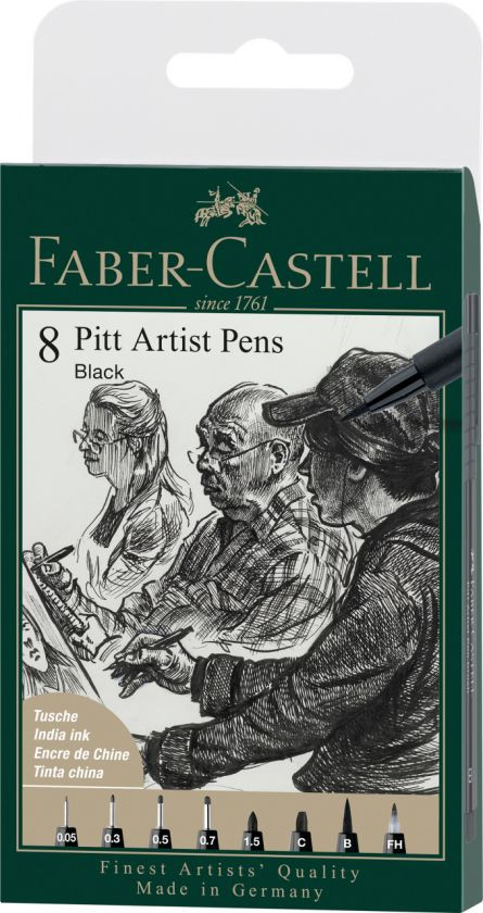 Set 8 markere Faber-castell Pitt artist pen, negru