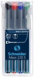 Set marker universal permanent Schneider Maxx 220 S, vârf 0.4mm, 4 culori/set - (N, R, A, V)