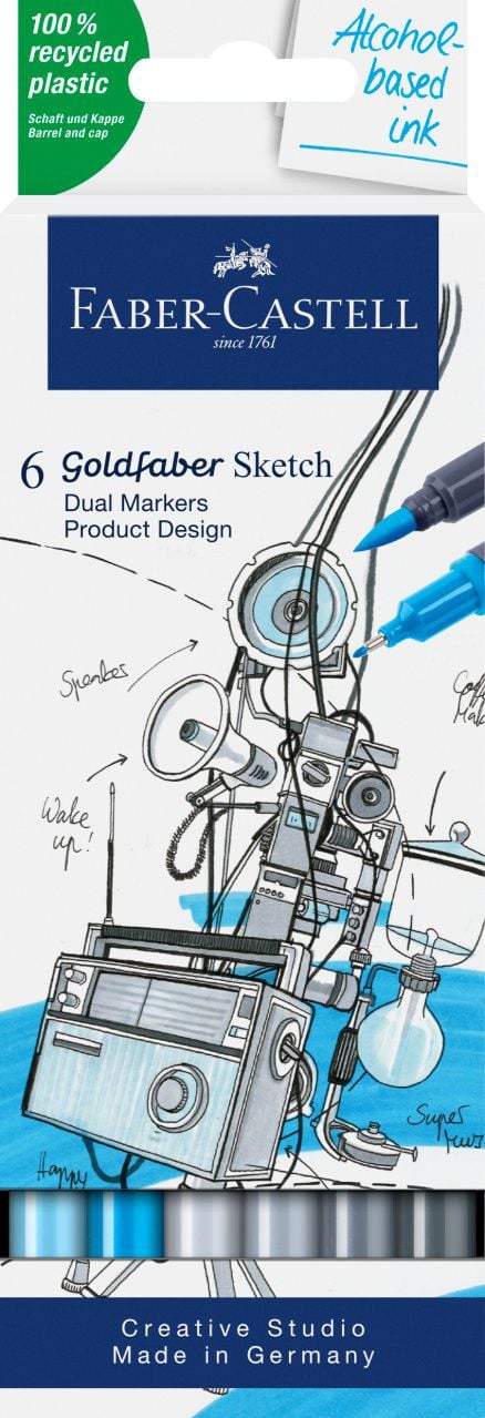 Set sketch markere 2 capete Faber-castell design produs goldfaber, 6 buc/set