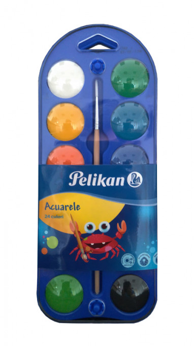 ACUARELE, 24 CULORI PASTILA + PENSULA, PELIKAN