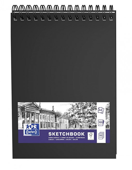 Caiet pentru schite A4, OXFORD Sketchbook, 96 file-100g/mp, coperta carton rigida - negru