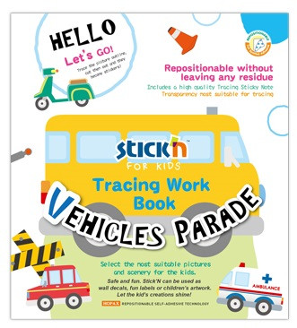 Carte educativa Stick"n Tracing Work Book - Vehicles Parade