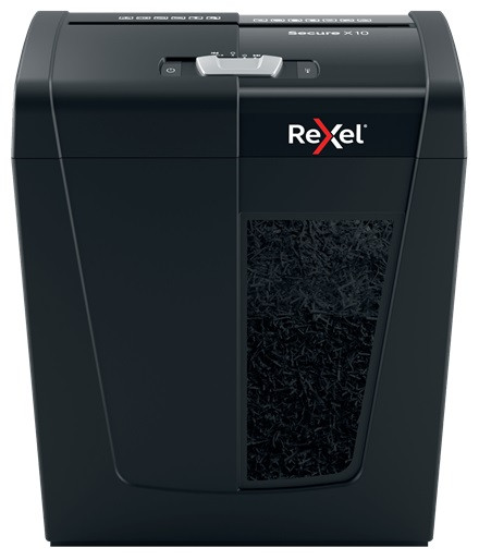 Distrugator documente manual REXEL SECURE X10, P4, cross-cut (confeti), 10 coli, 18l, negru