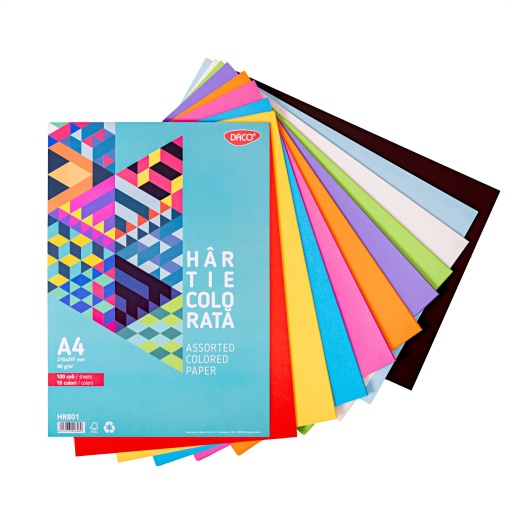 Hartie colorata A4 80 grame ,100 coli/top, 10 culori Daco
