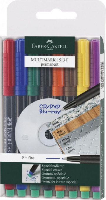 Marker permanent 8F Faber-Castell Multimark, 8 buc/set