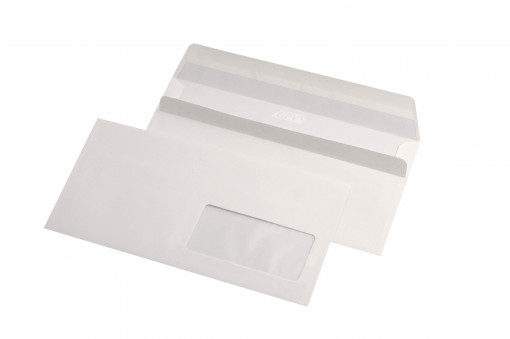 Plic DL (110 x 220 mm), alb, cu fereastra, lipire autoadeziva, 80 g/mp, 1000 bucati/cutie