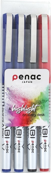 Set 4 rollere cu cerneală PENAC Miyabi, ball point 0.7mm - culori (2 x blue, 1 x black, red)