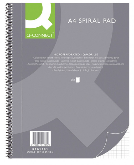 Caiet cu spirala, A4, 80 file - 70g/mp, 4 perf., coperti carton, Q-Connect - matematica