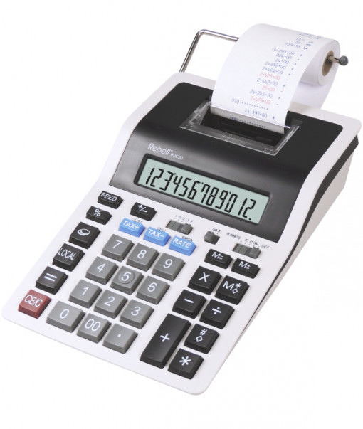 Calculator cu banda, 12 digits, 219 x 154 x 58 mm, Rebell PDC 20 - alb/negru