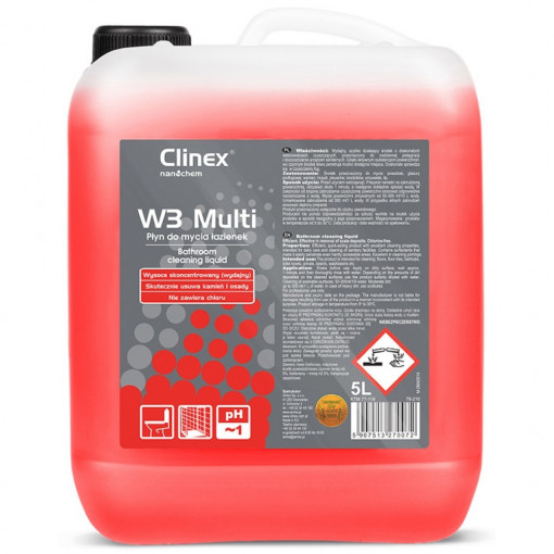 Detergent lichid, concentrat, pentru curatarea toaletelor si a bailor, 5 litri, Clinex W3 Multi