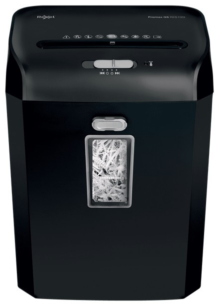 Distrugator documente manual REXEL PROMAX QS RES1123, P2, strip-cut (fasii), 12 coli, cos 23l, negru