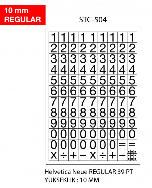 Etichete cu cifre Tanex - 10mm regular, 0-9, 2 folii/set