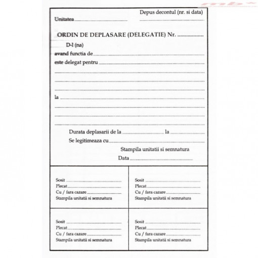 Ordin de deplasare delegație, offset, A5, 55 g/mp, 100 file