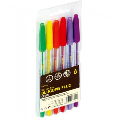 Pix neon GRAND, blister 6 culori, orange/verde/albastru/rosu/mov/ciclam, varf 1mm