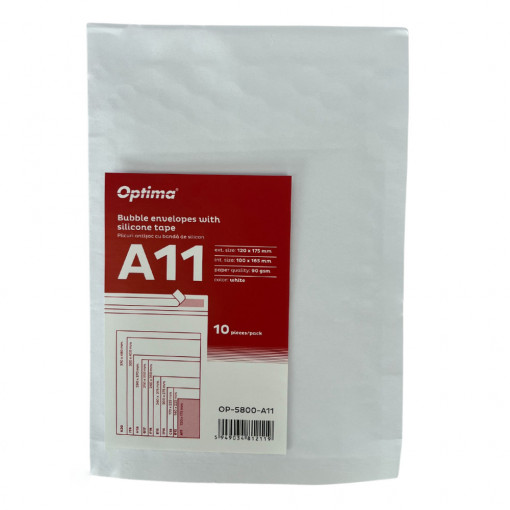Plic antisoc Optima A11, alb, 120x175mm - ext., 100x165mm - int., lipire siliconica, 10 buc/set