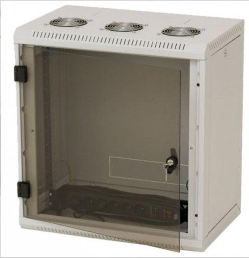 Rack de perete Triton sectiune simpla 6U 500mm adancime usa sticla panouri laterale detasabile, sectiuni