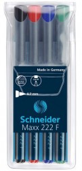 Set marker universal permanent Schneider Maxx 222 F, vârf 0.7mm, 4 culori/set - (N, R, A, V)