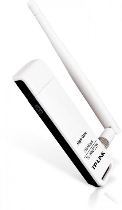 Adaptor wireless TP-Link, N150 HIGH GAIN, USB2.0, antena detasabila 4dBi, Realtek RTL8188EUS-VG-CG,