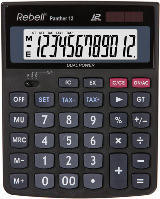Calculator de birou, 12 digits, 147 x 115 x 32 mm, Rebell Panther 12 - negru