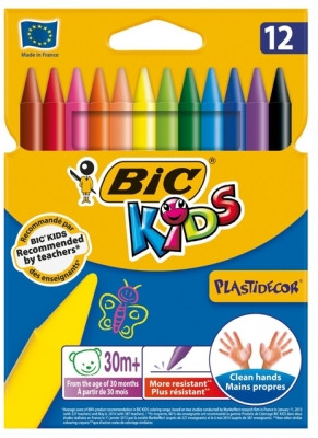 Creioane cerate 12 culori/ set Plastidecor Bic