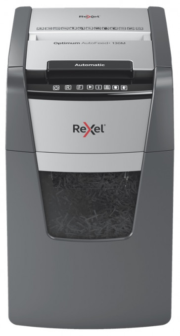 Distrugator documente automat REXEL OPTIMUM 130M, P5, micro-cut (particule), 130 coli, cos 44l, negr