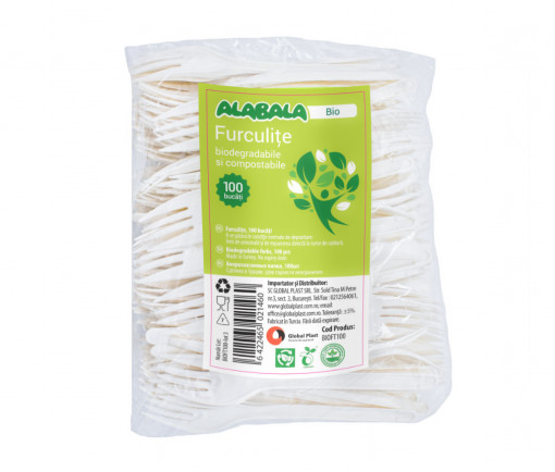 Furculite Alabala biodegradabile si compostabile 100 buc/set