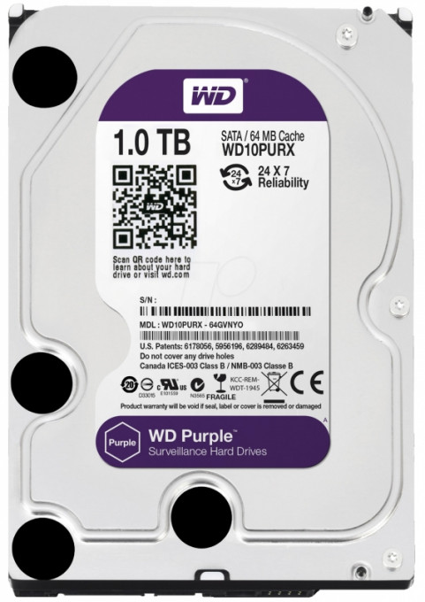 Hdd wd purple 1tb 64mb sata3 (wd10purx)