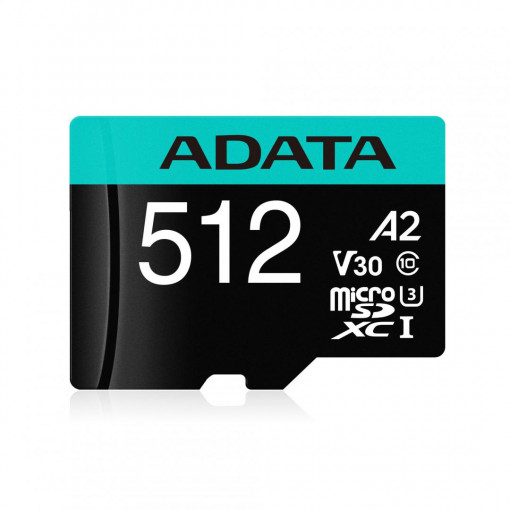 Micro Secure Digital Card ADATA 512GB, AUSDX512GUI3V30SA2-RA1, Clasa 10, cu adaptor SD (pentru telefon)