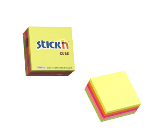 Notes autoadeziv 51x51 mm Stick"n 250 file - 5 culori neon