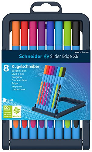 Pix fără mecanism Schneider Slider Edge XB, rubber grip, varf 1.4mm, 8 culori/set - (N,R,A,V,Or,Vi,Roz,Bleu)