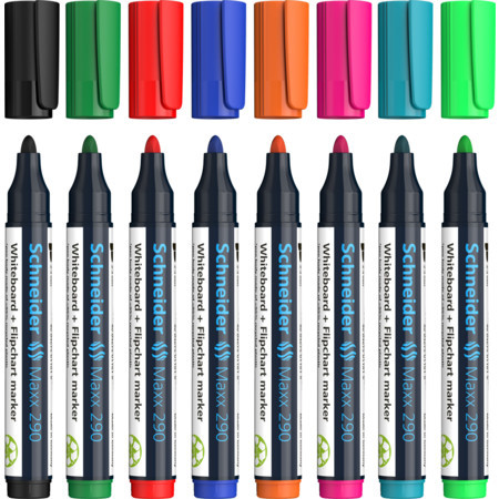 Set markere pentru tablă de scris+flipchart Schneider Maxx 290, vârf rotund 2-3mm, 8 cul/set