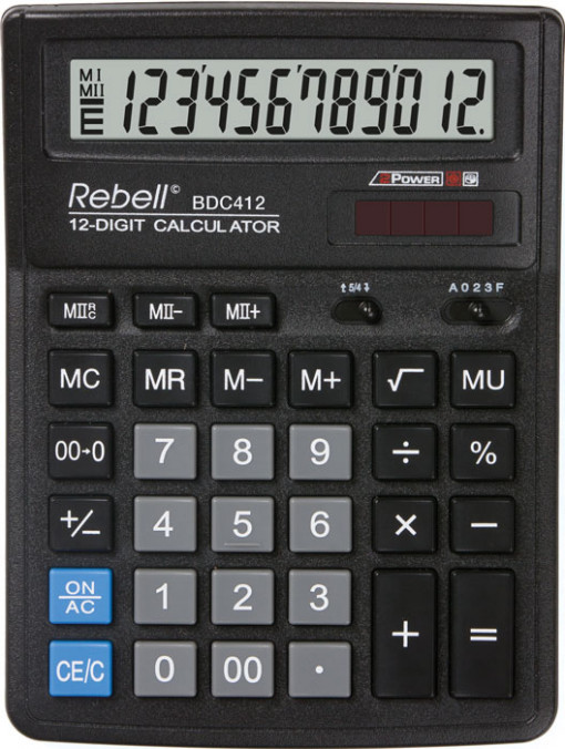 Calculator de birou, 12 digits, 193 x 143 x 38 mm, Rebell BDC 412 - negru