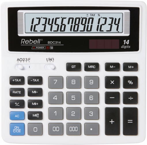 Calculator de birou, 14 digits, 156 x 156 x 30 mm, Rebell BDC 314 BX - alb