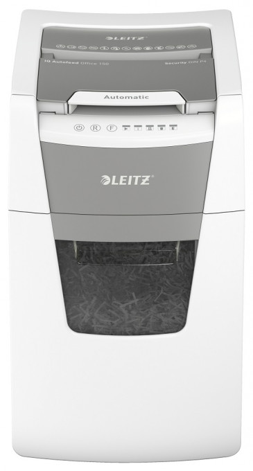 Distrugator documente automat LEITZ IQ Office, P4, cross-cut (confeti), 150 coli, cos 44l, alb-gri