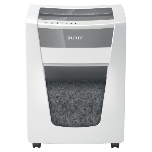 Distrugator documente manual LEITZ IQ Office Pro, P5, micro-cut (particule), 15 coli, cos 30l, alb
