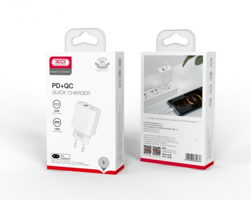 Incarcator retea PD 20W QC 3.0 18W 1x USB 1x USB-C white, XO CE02A