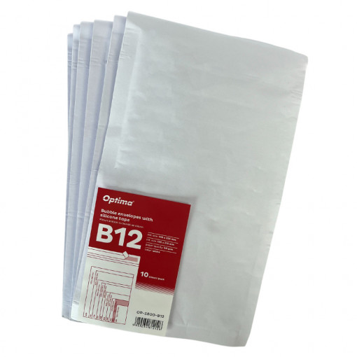 Plic antișoc Optima B12, alb, 140x225mm - ext., 120x215mm - int., lipire siliconica, 10 buc/set