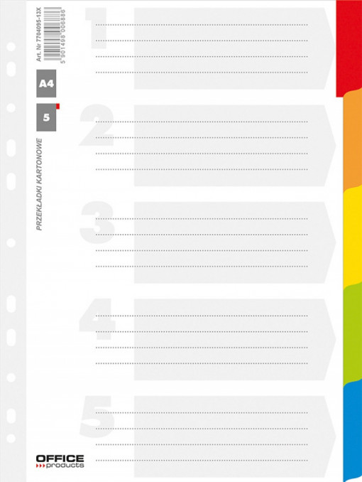 Separatoare carton alb cu margine color, A4, 170g/mp, 5 culori/set, Office Products