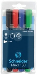Set marker permanent Schneider Maxx130, vârf rotund 1-3mm, 4 culori/set - (N, R, A, V)