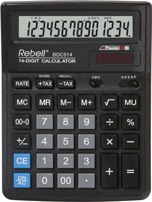 Calculator de birou, 14 digits, 193 x 143 x 38 mm, Rebell BDC 514 - negru