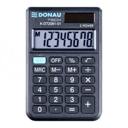Calculator de buzunar, 8 digits, 88 x 59 x 10 mm, capac din plastic, Donau Tech DT2081 - negru