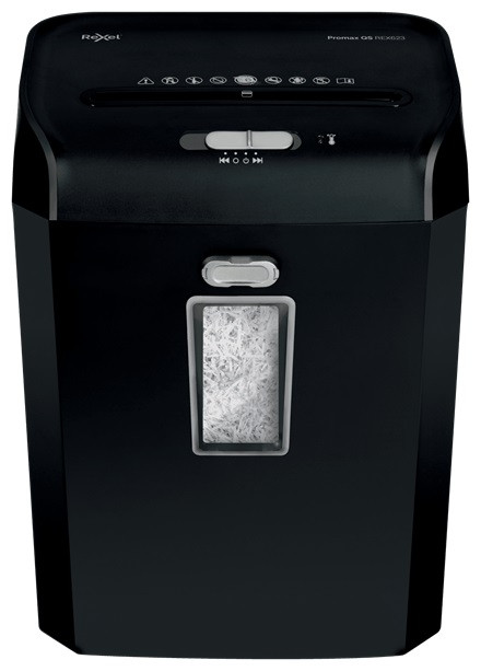 Distrugator documente manual REXEL PROMAX QS REX623, P4, cross-cut (confeti), 6 coli, cos 23l, negru