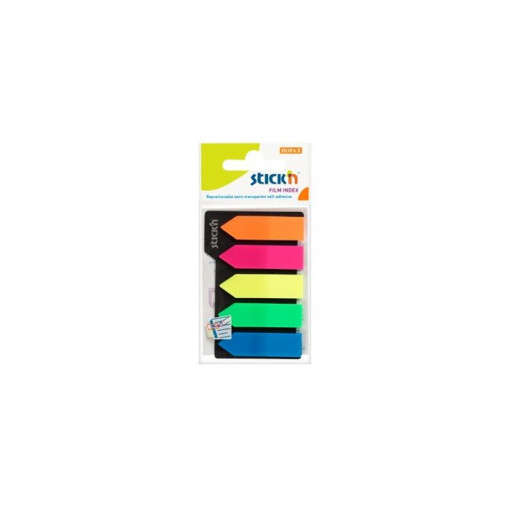 Index autoadeziv din plastic 45×8 mm Stick’n – 8 culori neon/set (20 file/buc)