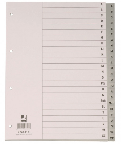 Index plastic Q-Connect A4 alfabetic A-Z 120 microni gri
