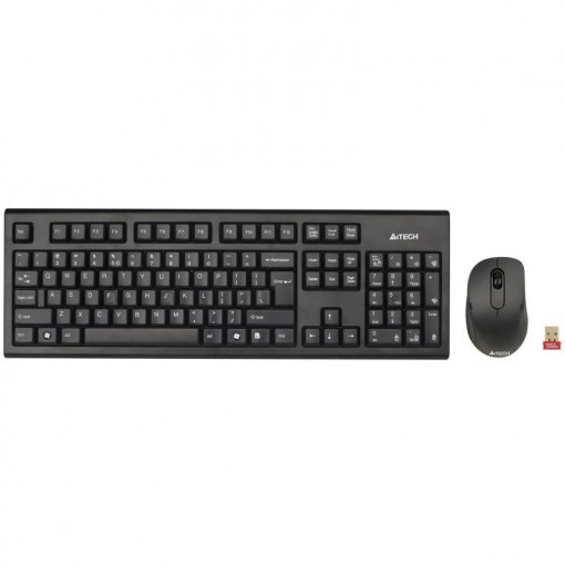 Kit tastatura + mouse A4tech 7100N, wireless, negru, tastatura GR-85 US layout, Mouse G7-630N V-Track,