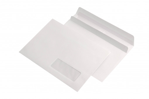 Plic C5 (162 x 229 mm), alb, cu fereastra,lipire autoadeziva, 80 g/mp, 500 bucati/cutie